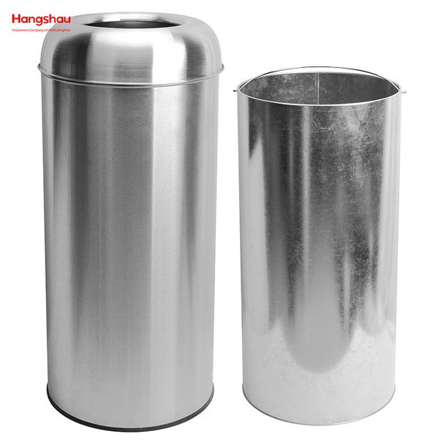 70L Stainless Steel Round Open Top Trash Bin(with Inner Bucket) Hotel Square Outdoor Garden Waste Bin Trash Can Black Pop Up Open Top Waste Trash Bin
