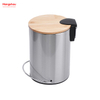 3L Stainless Steel Round Pedal Bin Dustbin Garbage Can Bamboo Lid Powder Coating For Indoor Trash Can Household Stripe Pedal Waste Bin Bamboo Dust Bins 