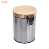 5L Pedal Bin with Bamboo Lid Dustbin Garbage Can Bamboo Lid Powder Coating For Indoor Trash Can Household Stripe Pedal Waste Bin Bamboo Dust Bins 