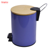 5L Bathroom Trash Can Metal Morden Style Dustbin Garbage Can Bamboo Lid Powder Coating Household Pedal Waste Bin Bamboo Dust Bins For Indoor Trash Can 