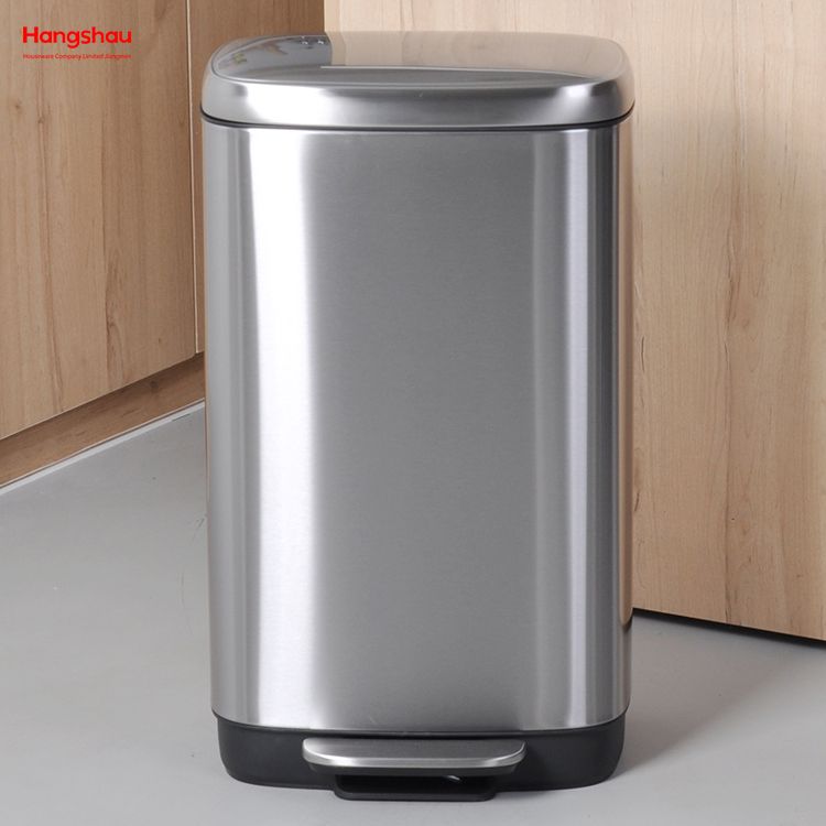30l Trash Bin Stainless Steel Slim Lid Kitchen Trash Bin Soft Close Pedal Bin For Kitchen