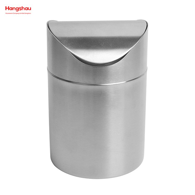 3.5L stainless steel round push bin Swing Lid Waste Bin Hotel Room Metal Trash Bin Waste Bin Dustbin Steel Recycle Bin Metal Trash Can With Cover Lid