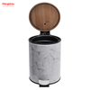 3L Metal Morden Style Dustbin Garbage Can Bamboo Lid Powder Coating For Indoor Trash Can Household Stripe Printing Pedal Waste Bin Bamboo DustBin Bathroom Trash Can 
