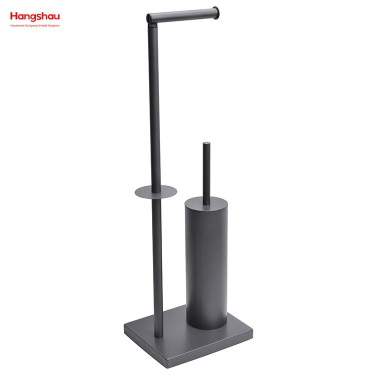 Graphite Lacquer Spraying Free Standing Stainless Steel Toilet Brush And Paper Holder Standing Grey Brushed And Anti-fingerprint Lacquer Spraying Metal Toilet Brush Holder 