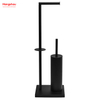Black Powder Coated Standing Metal Toilet Brush Holder And Paper Holder With Towel Rack Bathroom Cleaning Accessory Featuring