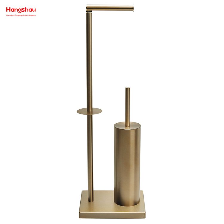 Aureate Bronze Brushed And Anti-fingerprint Lacquer Spraying Metal Toilet Brush Holder Lacquer Spraying Free Standing Stainless Steel Toilet Brush And Paper Holder Standing 