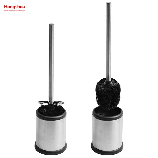 Stainless Steel Circular Automatic Lid Opening Toilet Brush Matte Bathroom Toilet Standing Metal Toilet Brush with Holder Plastic Brush Cleaning Set