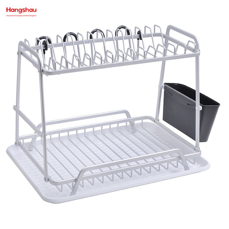Kitchen Utensils Storage Aluminum Alloy Dish Rack over Sink Organizer Double Deck Metal Drying Dish Tray Rack Stand Dish Rack 