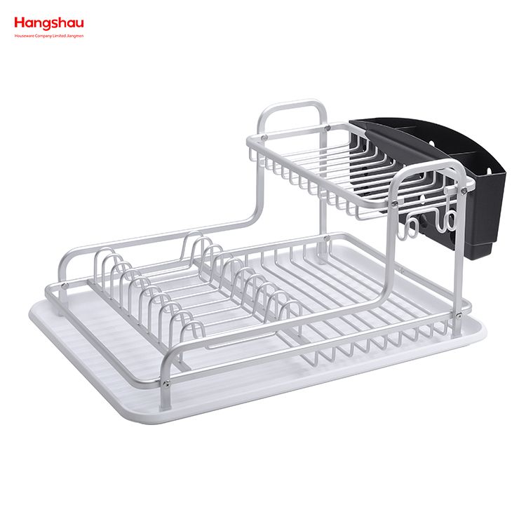 Kitchen Double Deck Aluminum Stand Dish Rack Cup Holder Alloy Dish Rack over Sink Organizer Metal Drying Dish Tray Rack