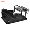 Metal Black Drying Dish Tray Rack Kitchen Double Deck Aluminum Stand Dish Rack Cup Holder Alloy Dish Rack over Sink Organizer 