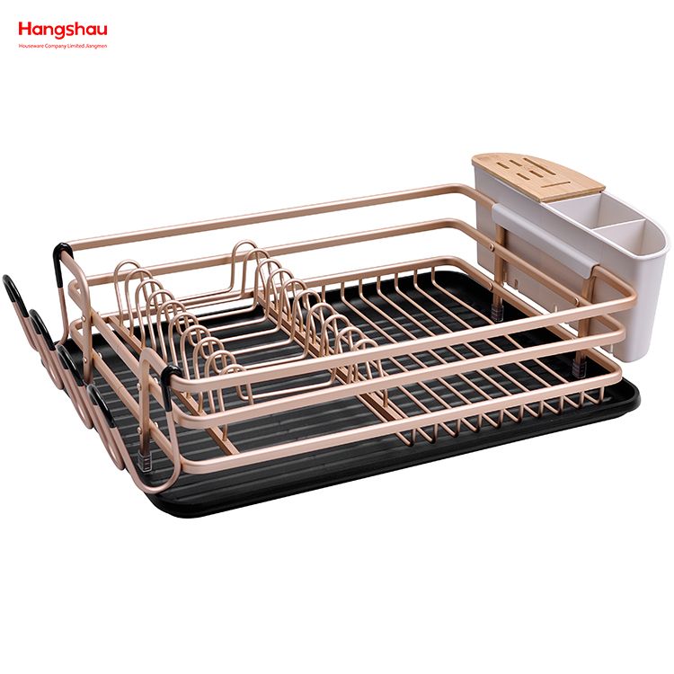 Kitchen Stand Dish Rack Countertop Dish Rack Cup Holder Golden Aluminum Alloy Dish Rack over Sink Organizer Metal Drying Plastic Dish Tray Rack 