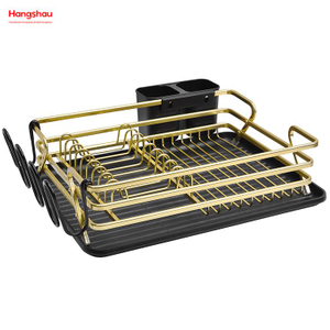 Black Golden Aluminum Alloy Dish Rack over Sink Organizer Metal Drying Plastic Dish Tray Rack Kitchen Stand Dish Rack Countertop Dish Rack Cup Holder 