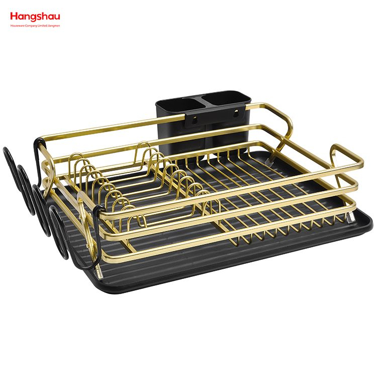 Black Golden Aluminum Alloy Dish Rack over Sink Organizer Metal Drying Plastic Dish Tray Rack Kitchen Stand Dish Rack Countertop Dish Rack Cup Holder 
