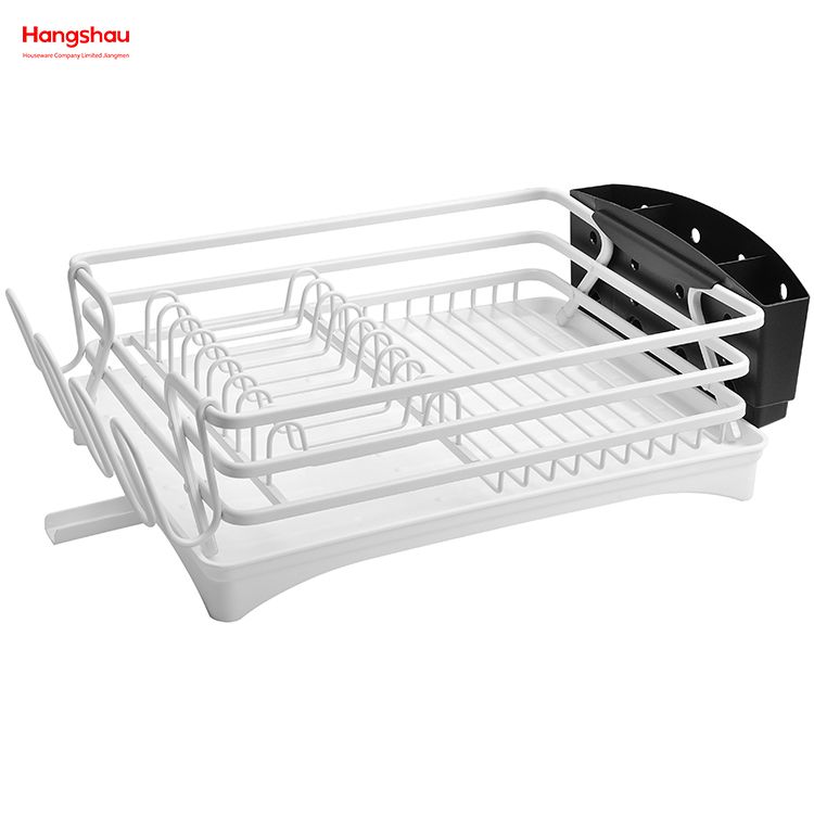 White Aluminum Alloy Dish Rack over Sink Organizer Metal Drying Plastic Dish Tray Rack Kitchen Stand Dish Rack Countertop Dish Rack Cup Holder 