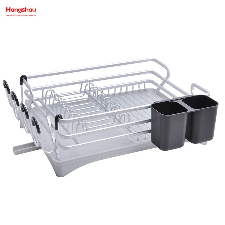 Kitchen Dish Rack Cup Holder Aluminum Alloy Dish Rack over Sink Organizer Stand Dish Rack Countertop Metal Drying Plastic Dish Tray Rack 