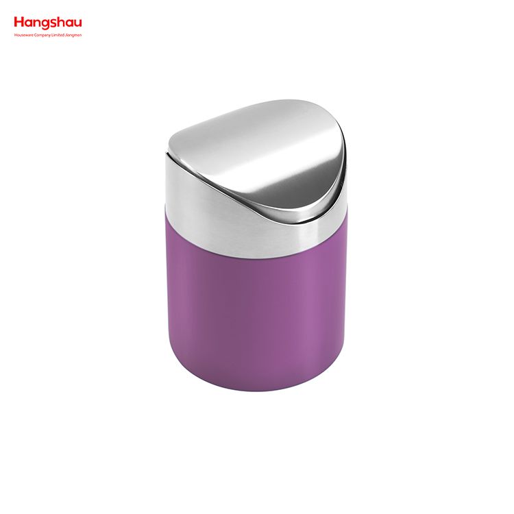 Table Top Waste Bin Metal Waste Bin With Push Lid Round Shape Desktop Dustbin