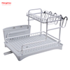 Organizer Double Deck Stand Dish Rack Kitchen Utensils Storage Aluminum Alloy Metal Drying Dish Tray Rack 
