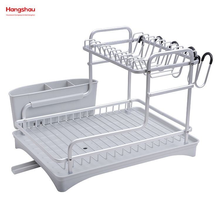 Organizer Double Deck Stand Dish Rack Kitchen Utensils Storage Aluminum Alloy Metal Drying Dish Tray Rack 