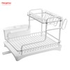 White Kitchen Utensils Storage Aluminum Alloy Metal Drying Dish Tray Rack Organizer Double Deck Stand Dish Rack 
