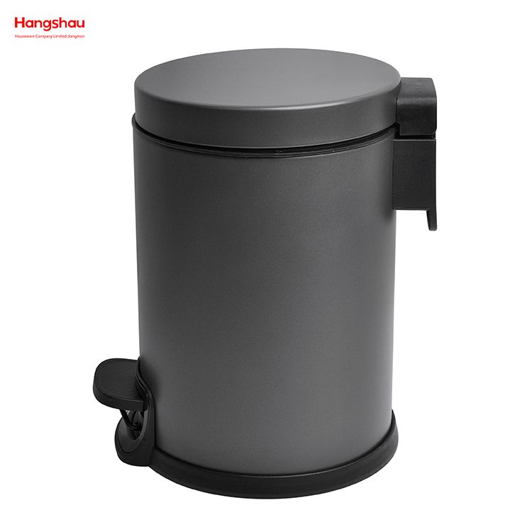 Brushed And Graphite Grey Lacquer Spraying Household Bathroom Stainless Steel 3L Pedal Trash Bin With Cover Closing Slowly And Mutely Round Trash Bin Waste Bin Dustbin