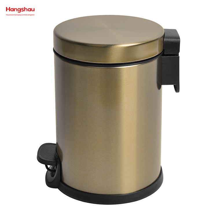 Golden Lacquer Spraying Household Bathroom Stainless Steel 3L Pedal Trash Bin With Cover Closing Slowly And Mutely Round Trash Bin Waste Bin Dustbin