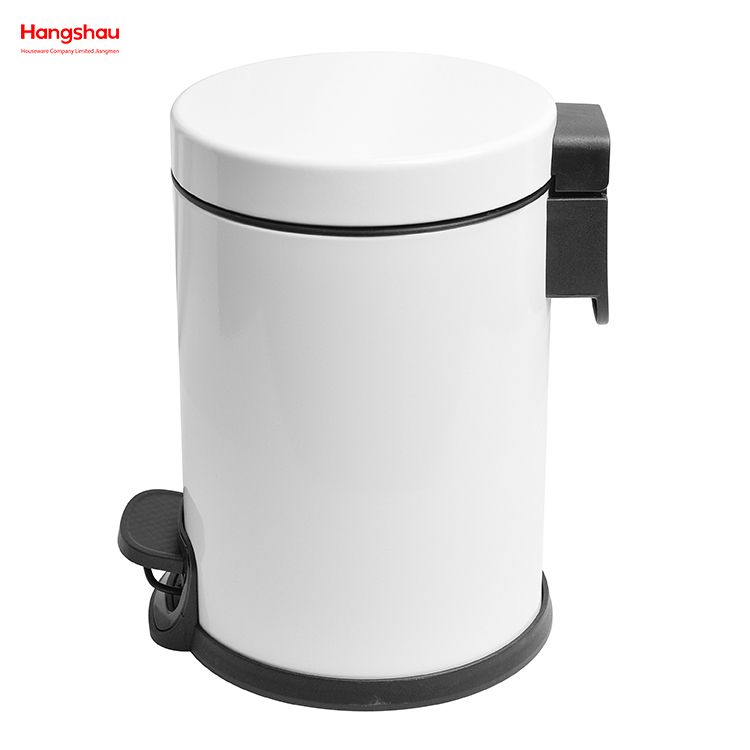 Brushed And White Lacquer Spraying Household Bathroom Stainless Steel 3L Pedal Trash Bin With Cover Closing Slowly And Mutely Round Trash Bin Waste Bin Dustbin