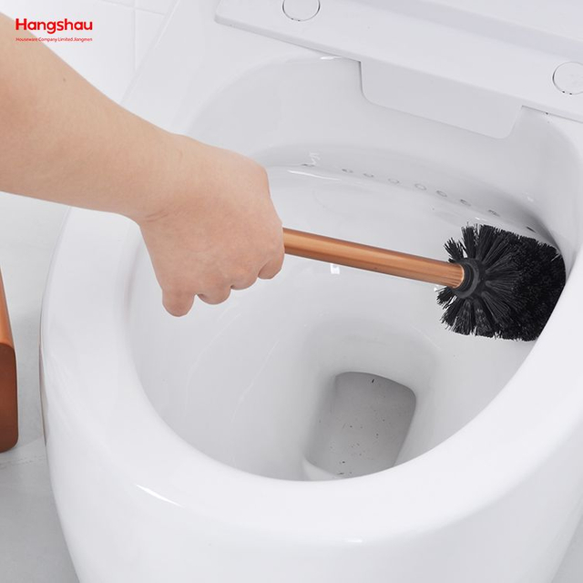 Square Luxury Metal Standing Toilet Brush Shiny Varnished Stainless Steel Bathroom Toilet with Holder Plastic Brush Cleaning Set 