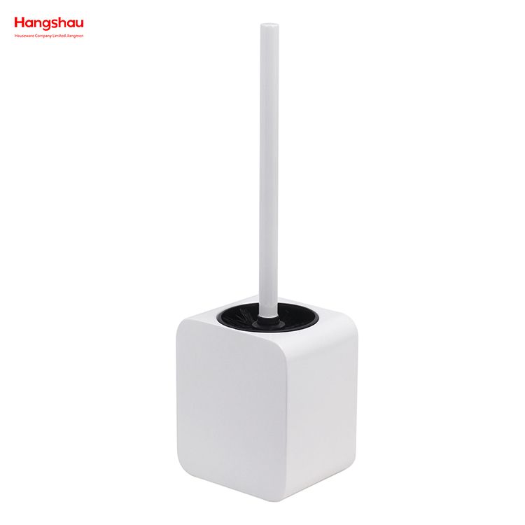 Square Luxury Metal Standing Toilet Brush Shiny Varnished Stainless Steel Bathroom Toilet with Holder Plastic Brush Cleaning Set 