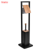 Black Powder Coated Standing Bamboo&Metal Toilet Brush Holder Lacquer Spraying Metal Free Standing Stainless Steel Toilet Brush And Paper Holder 