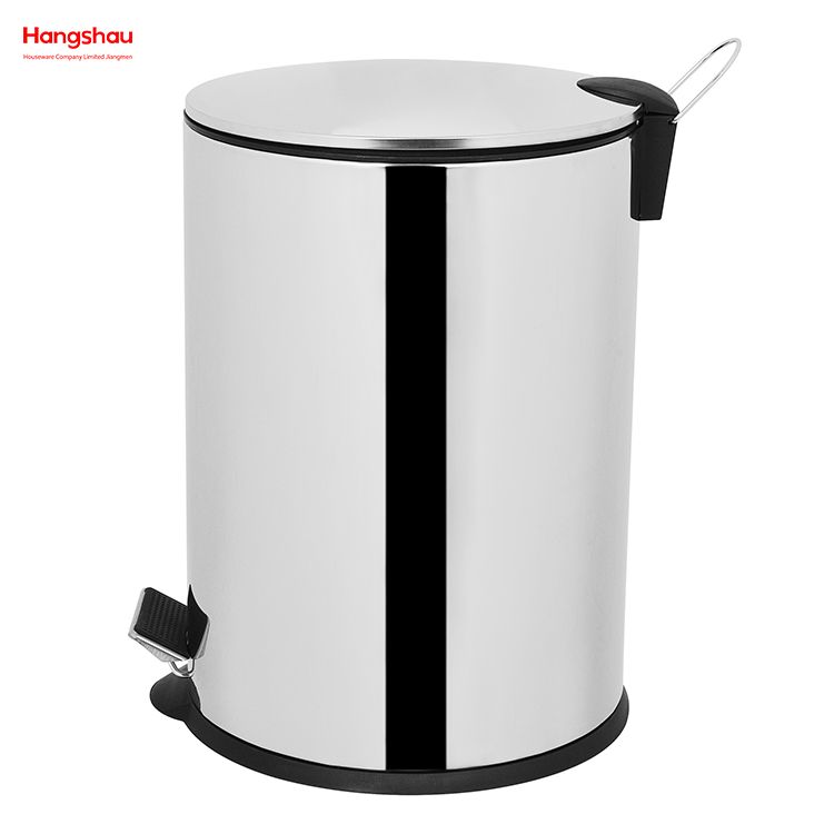 Household Kitchen Bathroom 20L Stainless Steel Polish Trash Can With Foot Pedal Round Mirror Polishing Shape Soft Closing 