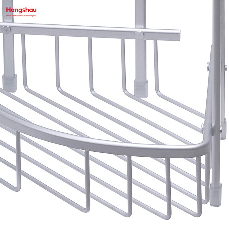 Bath Storage Rack Wall Shelf Mounted 2 Layer Aluminium Bathroom Corner Rack With Metal Shower Caddy