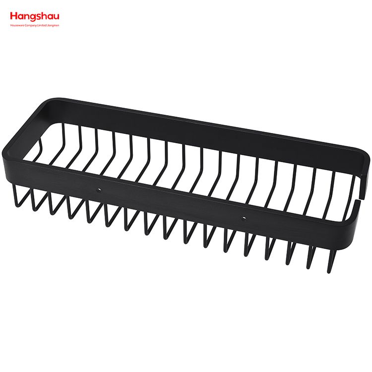 Black Rectangular Shape Aluminium Bathroom Corner Rack With Metal Shower Caddy Bath Storage Rack Wall Shelf Wall Mounted Bracket