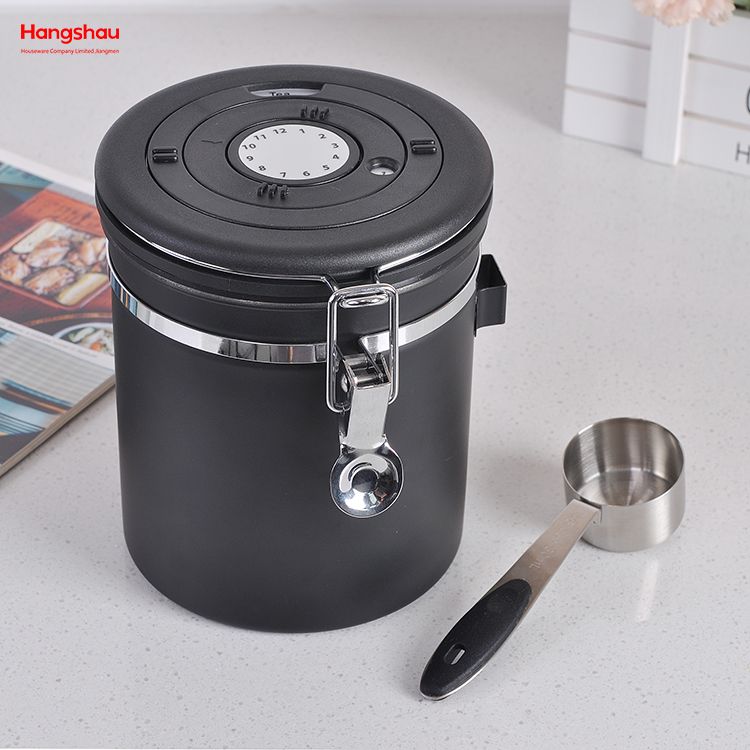 Dry Food Storage Bin Box Container Vacuum Sealed Food Storage Coffee Canister Airtight Stainless Steel Black Coffee Canister Can