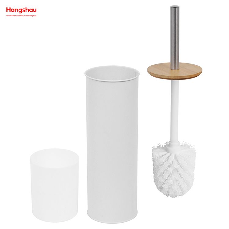 Iron Round Bamboo-Handled Toilet Brush Home Bathroom Toilet Brush