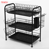 Iron Three-Tier Dish Rack Sink-Top Dish Rack Storage Cabinet Standing Dish Rack Kitchenware Storage