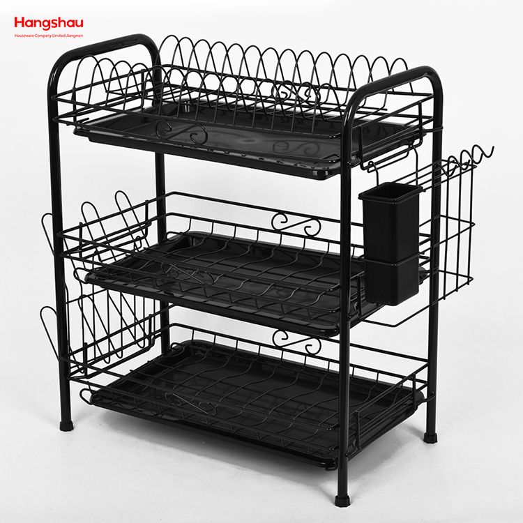 Iron Three-Tier Dish Rack Sink-Top Dish Rack Storage Cabinet Standing Dish Rack Kitchenware Storage