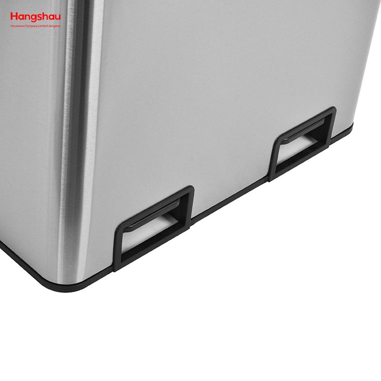 HANGSAHU 60 Liter / 16 Gallon Rectangular Hands-Free Dual Compartment Recycling Kitchen Step Trash Can with Soft-Close Lid, Brushed Stainless Steel