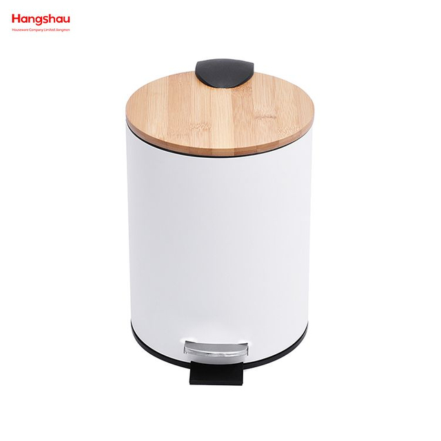 3L Bamboo Lid Powder Coating For Indoor Trash Can Household Stripe Pedal Waste Bin Bamboo Dust Bins Bathroom Trash Can Metal Morden Style Dustbin Garbage Can 