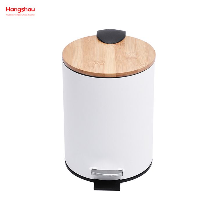 3L Bamboo Lid Powder Coating For Indoor Trash Can Household Stripe Pedal Waste Bin Bamboo Dust Bins Bathroom Trash Can Metal Morden Style Dustbin Garbage Can 
