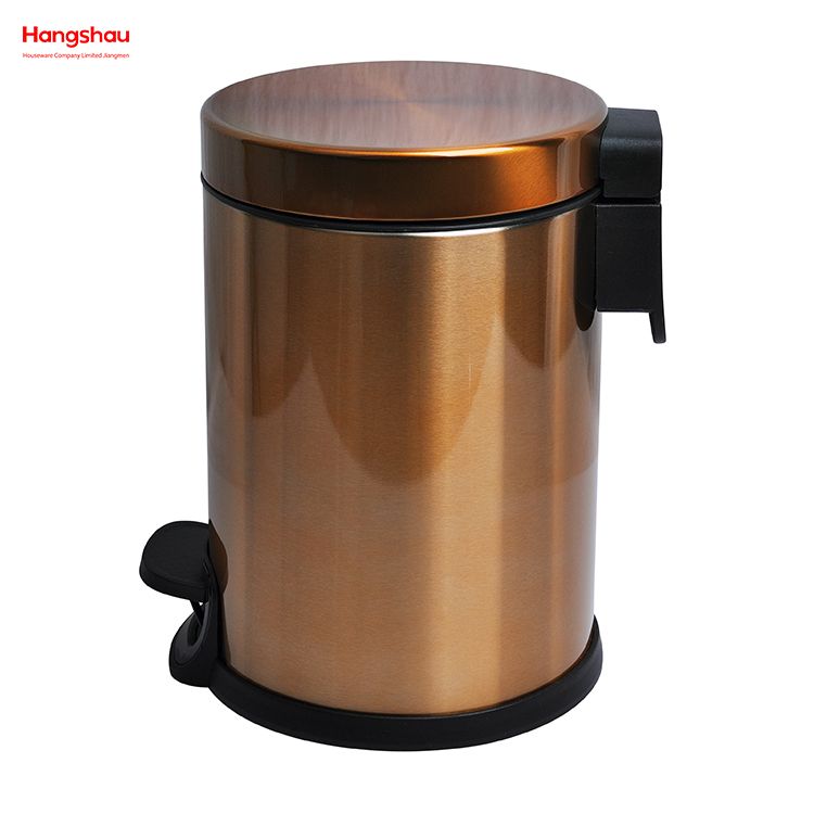Household Bathroom Stainless Steel Brushed And Bronze Lacquer Spraying 3L Pedal Trash Bin With Cover Closing Slowly And Mutely Round Trash Bin Waste Bin Dustbin