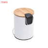 3L Bathroom Trash Can Metal Morden Style Dustbin Garbage Can Bamboo Lid Powder Coating For Indoor Trash Can Household Stripe Pedal Waste Bin Bamboo Dust Bins 