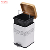 5L Bamboo Lid Square Household Pedal Waste Bin Bamboo Dust Bins For Indoor Trash Can Bathroom Trash Can Metal Morden Style Dustbin Garbage Can Powder Coating