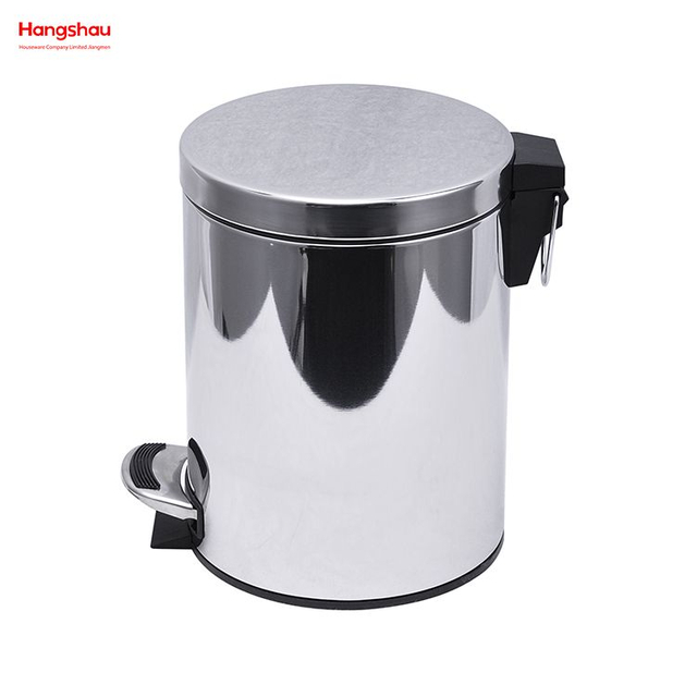 5L Polish Kitchen Waste Bins Bathroom Mirror Polishing Round Pedal Bin Household Stainless Steel Trash Can