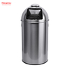 50L Outdoor Lockable Stainless Steel Round Dome-top Push Bin(with Inner Bucket) Cafeteria Trash Can with Push Hole Commercial Trash Can Community Street Roadside