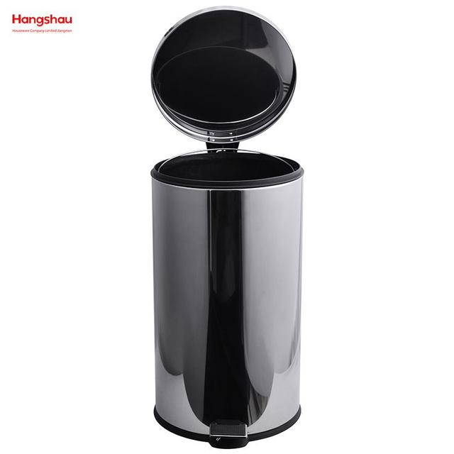 40L Stainless Steel Polish Trash Can With Foot Pedal Round Mirror Polishing Shape Soft Closing Kitchen 