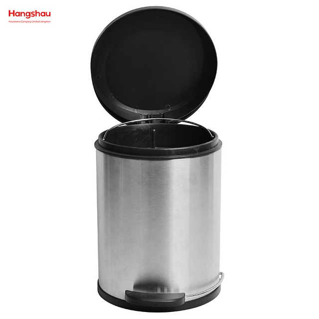 5L Dustbin Houseware Products Stainless Steel Pedal Trash Bin With Plastic Cover Closing Slowly And Mutely Round Trash Bin Waste Bin 