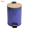 5L Bathroom Trash Can Metal Morden Style Dustbin Garbage Can Bamboo Lid Powder Coating Household Pedal Waste Bin Bamboo Dust Bins For Indoor Trash Can 