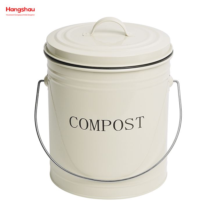 5L Wholesale Indoor Home Kitchen Galvanized Metal Round Food Compostable Container Compost Waste Bin With Handle