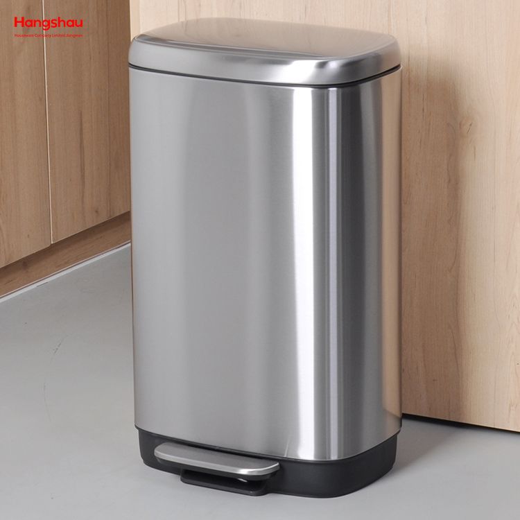 30l Trash Bin Stainless Steel Slim Lid Kitchen Trash Bin Soft Close Pedal Bin For Kitchen