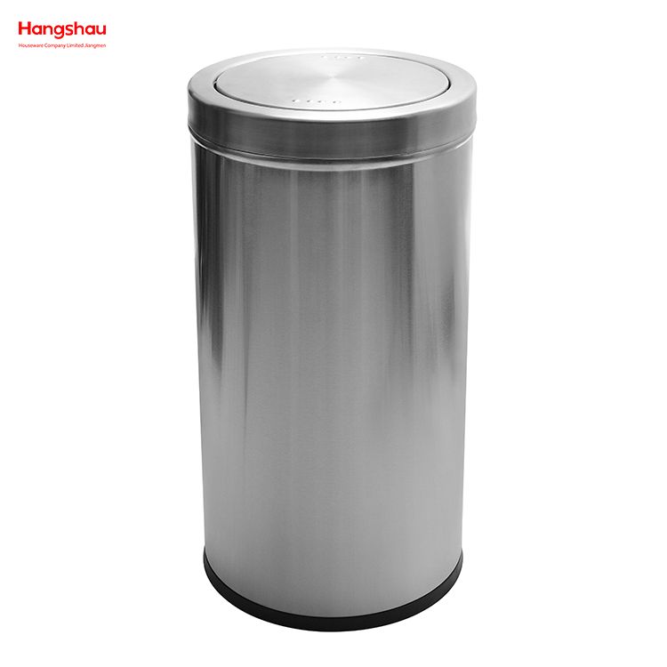 90L Stainless Steel Round Swing Lid Push Bin(with Inner Bucket) Outdoors Community Street Roadside Cafeteria Garbage Bins Stainless Steel Swing Lid Garbage Can Trash Can